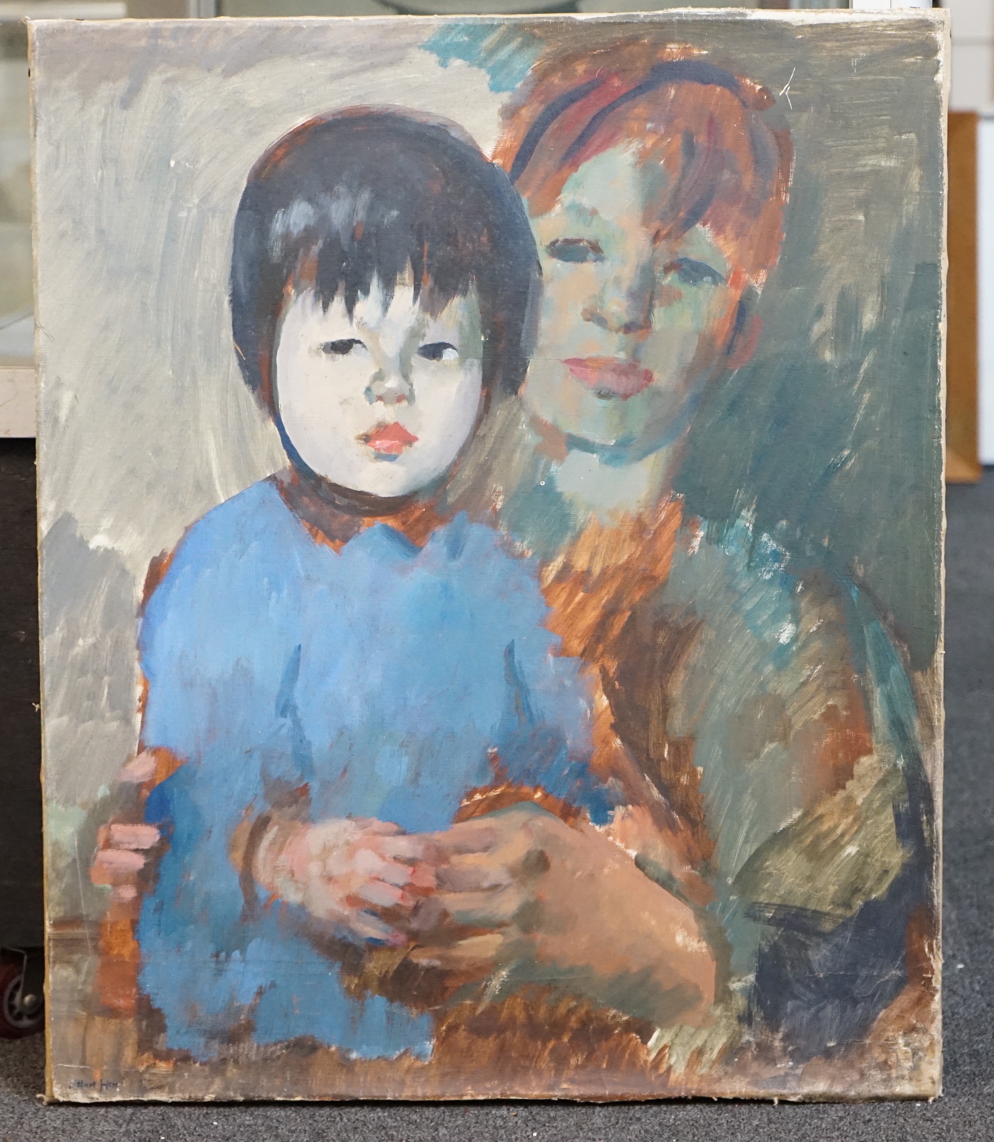 Circle of Robert Henri (American, 1865-1929), Portrait of a mother and child, oil on canvas, 61 x 50cm, unframed